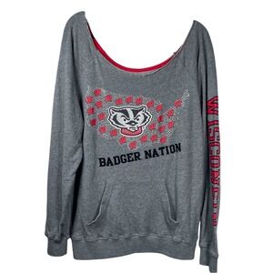 Wisconsin Badger Nation Bling Sweatshirt Studded College Mascot Women's L‎ Loose